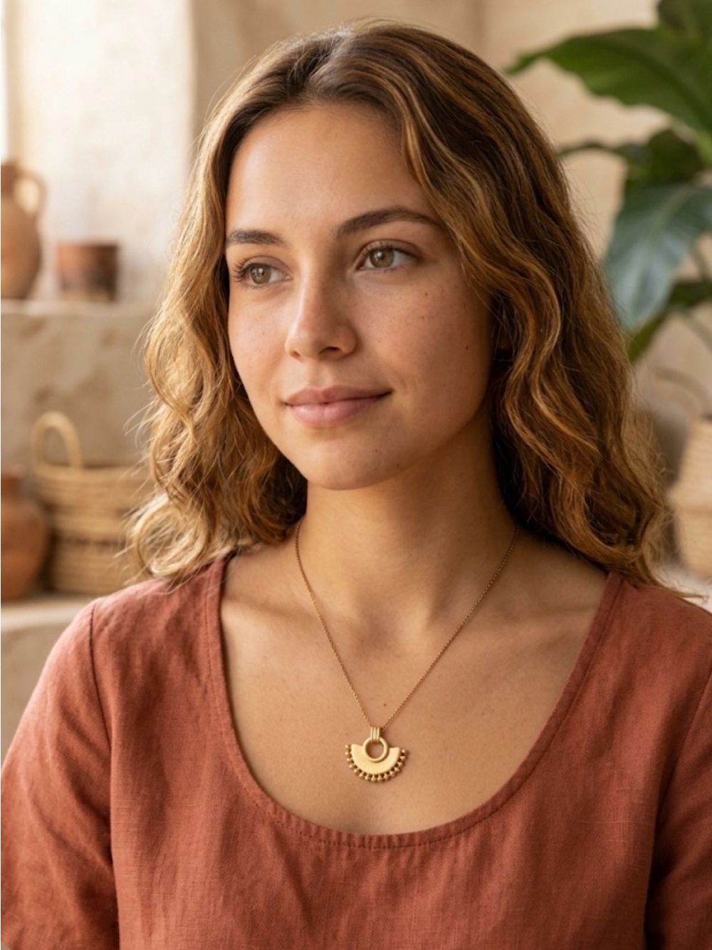 Gold-Tone Crescent Beaded Pendant Necklace - Women
